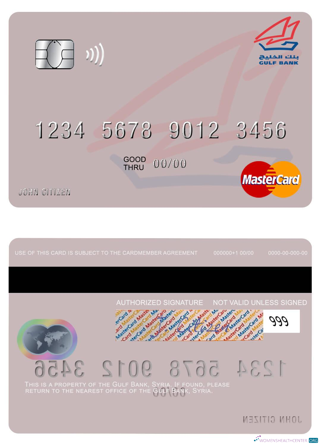 Download Syria Gulf Bank mastercard Photoshop template